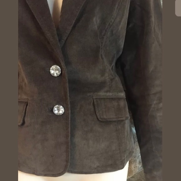 PRIORITIES BROWN CORDUROY CRYSTAL BUTTON BLAZER - Picture 5 of 8